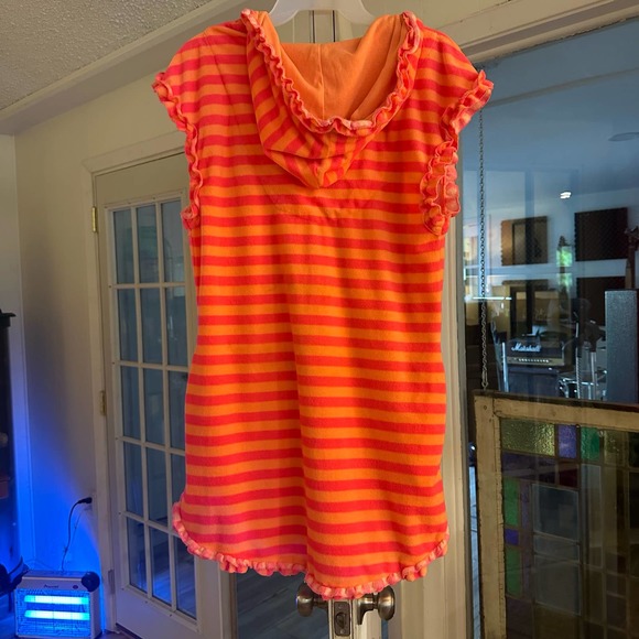 Betsey Johnson orange & pink striped terrycloth coverup. Large - Picture 7 of 8